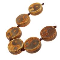 Natural Tibetan Agate Dzi Beads, Flat Round, DIY, earth yellow, 29*29*11mm cm 
