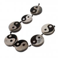 Natural Tibetan Agate Dzi Beads, Flat Round, DIY, white and black, 29*2*9mm cm 