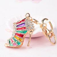 Zinc Alloy Key Clasp, with Rhinestone, Shoes, plated 60mm 