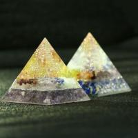 Resin Pyramid Decoration, with Epoxy Sticker, Triangle, plated, for home and office & fashion jewelry 