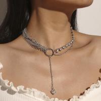 Multi слой ожерелье, цинковый сплав, Другое покрытие, ювелирные изделия моды & Женский & со стразами, серебряный продается PC