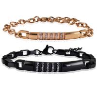 Couple Bracelet, Titanium Steel, with 1.57 inch extender chain, plated, Unisex & with rhinestone Approx 8.07 Inch 