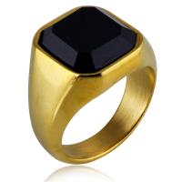 Titanium Steel Finger Ring, with Gemstone, plated & for man 