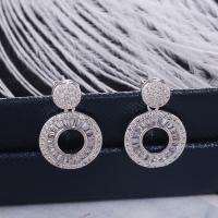 Brass Drop Earring, silver color plated, micro pave cubic zirconia & for woman, 21.5mm 