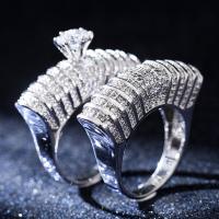 Цирконий Micro Pave Латунь палец кольцо, плакирован серебром, Двойной слой & разный размер для выбора & инкрустированное микро кубического циркония & Женский, продается PC