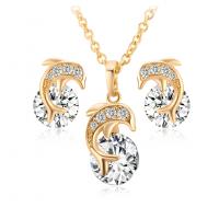 Cubic Zirconia Micro Pave Brass Jewelry Sets, Stud Earring & necklace, gold color plated, 2 pieces & micro pave cubic zirconia & for woman 