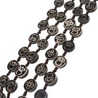 Natural Tibetan Agate Dzi Beads, Flat Round, DIY, black, 16*16*4mm cm 
