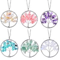 Gemstone Chip Necklaces, Stainless Steel, with Quartz, Tree, plated, fashion jewelry & for woman 500+50*56*49mm 