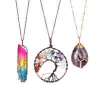 Gemstone Chip Necklaces, Natural Stone, with Zinc Alloy, plated, fashion jewelry & for woman, mixed colors, 500+50*66*50mm 