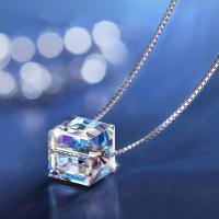 Crystal Necklace, 925 Sterling Silver, with Crystal, Square, plated, fashion jewelry & for woman, 8mm 