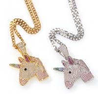 Cubic Zircon Micro Pave Brass Necklace, Unicorn, plated, French Rope Chain & Unisex & micro pave cubic zirconia Inch 