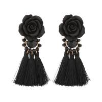 Fashion Tassel Earring, Resin, with Crystal, for woman, Jet, 95mm 