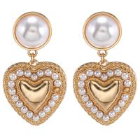 Zinc Alloy Drop Earring, with Plastic Pearl, gold color plated, for woman, white 