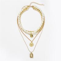 Fashion Multi Layer Necklace, Zinc Alloy, with Plastic Pearl, gold color plated, multilayer & for woman, white 