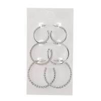 Zinc Alloy Earring Set, silver color plated, three pieces & micro pave cubic zirconia & for woman 