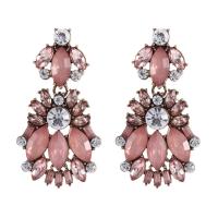 Zinc Alloy Rhinestone Drop Earring, gold color plated, for woman & with rhinestone, pink 