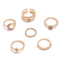 Zinc Alloy Ring Set, gold color plated, 6 pieces & for woman & with rhinestone 