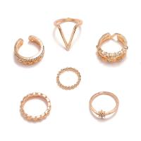 Zinc Alloy Ring Set, gold color plated, 6 pieces & for woman & with rhinestone 