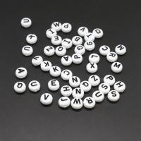 Acrylic Alphabet Beads, Round, DIY & with letter pattern, white, 10*10*6mm Approx 2mm 