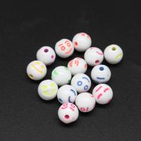 Acrylic Jewelry Beads, Round, mixed pattern & DIY, white, 8mm Approx 1mm 