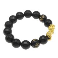 Noir Bracelet Pierre, pierre noire, avec alliage de zinc, Rond, bijoux de mode & normes différentes pour le choix & pour femme, noire, Vendu par brin
