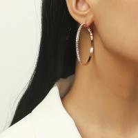 Zinc Alloy Hoop Earring, plated, fashion jewelry & for woman & with rhinestone, white 