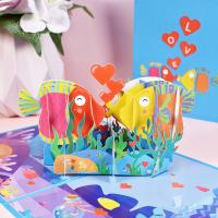 Paper 3D Greeting Card, Fish, printing, handmade & 3D effect, mixed colors 
