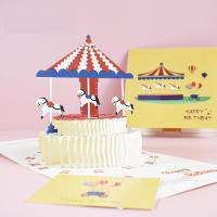 Paper 3D Greeting Card, Carousel, printing, handmade & 3D effect, mixed colors 