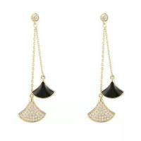 Zinc Alloy Drop Earring, with Cubic Zirconia, fashion jewelry, gold, 6cmX3cm 