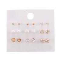 Zinc Alloy Stud Earring Set, plated, for woman & with rhinestone 
