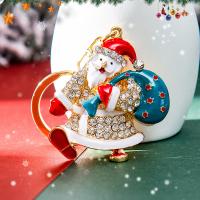 Zinc Alloy Key Clasp, with Rhinestone, Santa Claus, portable & Christmas Design & Unisex, multi-colored 