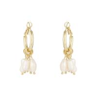 Huggie Hoop Drop Earring, Zinc Alloy, with Plastic Pearl, fashion jewelry, golden 