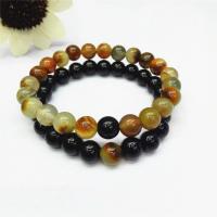 Gemstone Bracelets, Black Stone, with Yellow Agate, Round, polished, 2 pieces & for couple, 8mm Approx 7.5 Inch 