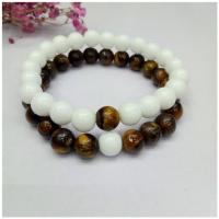 Gemstone Bracelets, Tiger Eye, with White Porcelain, Round, polished, 2 pieces & radiation protection 8mm Approx 7.5 Inch 