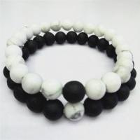 Gemstone Bracelets, Howlite, with Lava, Round, polished, 2 pieces & Unisex, white and black, 8mm Approx 7.5 Inch 