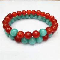Gemstone Bracelets, Red Agate, with ​Amazonite​, Round, polished, 2 pieces & Unisex, 8mm Approx 7.5 Inch 