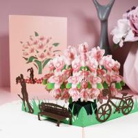Paper 3D Greeting Card, Flower, printing, handmade & 3D effect, pink 