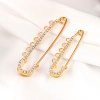 Safety Pin, Zinc Alloy, fashion jewelry & for woman & with rhinestone, gold 