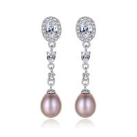 Sterling Silver Pearl Drop Earring, 925 Sterling Silver, with Freshwater Pearl, for woman & with rhinestone 