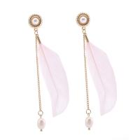 Fashion Feather Earring , Zinc Alloy, with Feather, fashion jewelry, pink 