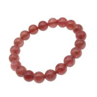 Quartz Bracelets, Strawberry Quartz, Round, polished, fashion jewelry & elastic pink .5 Inch 