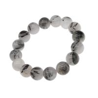 Quartz Bracelets, Black Rutilated Quartz, Round, polished, fashion jewelry white and black .5 Inch 