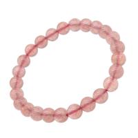 Quartz Bracelets, Strawberry Quartz, Round, polished, fashion jewelry pink 