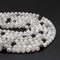 Rutilquarz Perlen, Rutilated Quarz, rund, poliert, DIY & verschiedene Größen vorhanden, weiß und schwarz, Länge:38 cm, verkauft von Strang