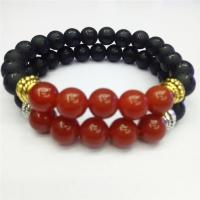 Red Agate Bracelets, with Abrazine Stone, Round, polished, Unisex 8mm Approx 7.5 Inch 