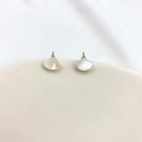 Freshwater Shell Earring, Brass, with Freshwater Shell, Fan, real gold plated, micro pave cubic zirconia & for woman, white 
