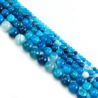 Natürliche Streifen Achat Perlen, rund, nachhaltiges & DIY & verschiedene Größen vorhanden, blau, verkauft von Strang