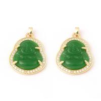Glass Brass Pendants, with Brass, Buddha, DIY, green, 28*22*5mm Approx 1mm 