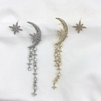 Asymmetric Earrings, Brass, Moon and Star, plated, micro pave cubic zirconia & for woman 