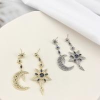 Asymmetric Earrings, Brass, Moon and Star, plated, micro pave cubic zirconia & for woman 